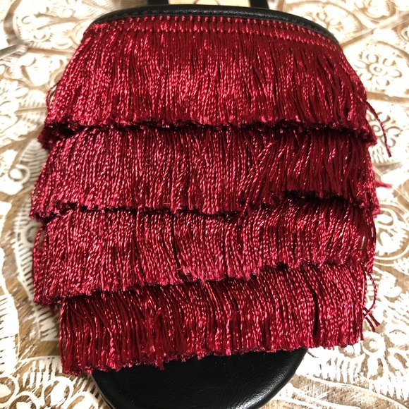 Brand New Red & Black Fringe Statement Sandals - Picture 7 of 8